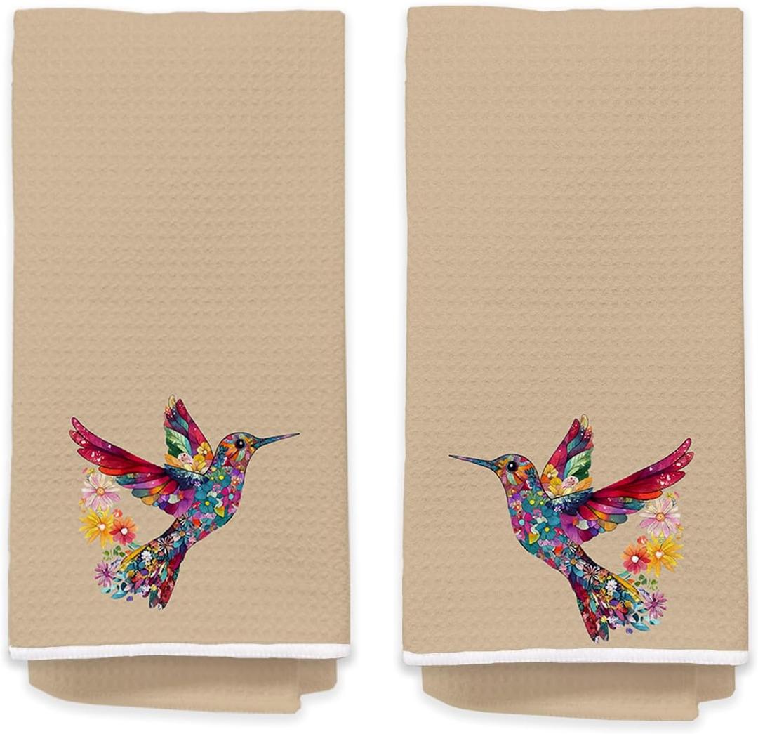 Hummingbird Bathroom Hand Towels for Guest Set of 2, Floral Bird Decorative Kitchen Dish Tea Towel, Decorative Hand Towels, Hummingbird Gifts for Women Unique, Housewarming Gift Idea New Home400