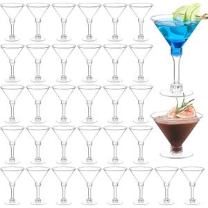 TOFLEN 40 Pack Plastic Martini Glasses, 5 oz Cocktail Appetizer Dessert Shooter Cups, Tall Stemed Wine Glasses for Margarita, Champagne, Party Wine (Stemed 5 Oz (Pack of 40))