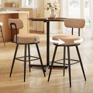 VASAGLE 360 Swivel Bar Stools Set of 2, Counter Height Bar Stools with Back, Boucle Fabric, Contemporary Modern, 25.4 Inch Tall, Kitchen and Home Bar, Camel Brown ULBC130K01V1
