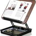 Adjustable Book Stand for Reading - Hands-Free Wooden Cookbook/Recipe Holder with Storage, Ideal Book Stand for Kitchen Counter, Desk & Book Lovers