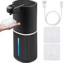 Automatic Soap Dispenser, Foaming Soap Dispenser Touchless with Continuous Dispensing, 4-Level Adjustable, Rechargeable Hand Soap Dispensers, Wall Mounted or Countertop for Bathroom & Kitchen