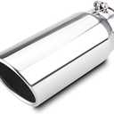 LCGP 5" Diesel Exhaust Tip, 6" Outlet 15" Long Truck Tip, Rolled Angle Cut Design, Polished Finish