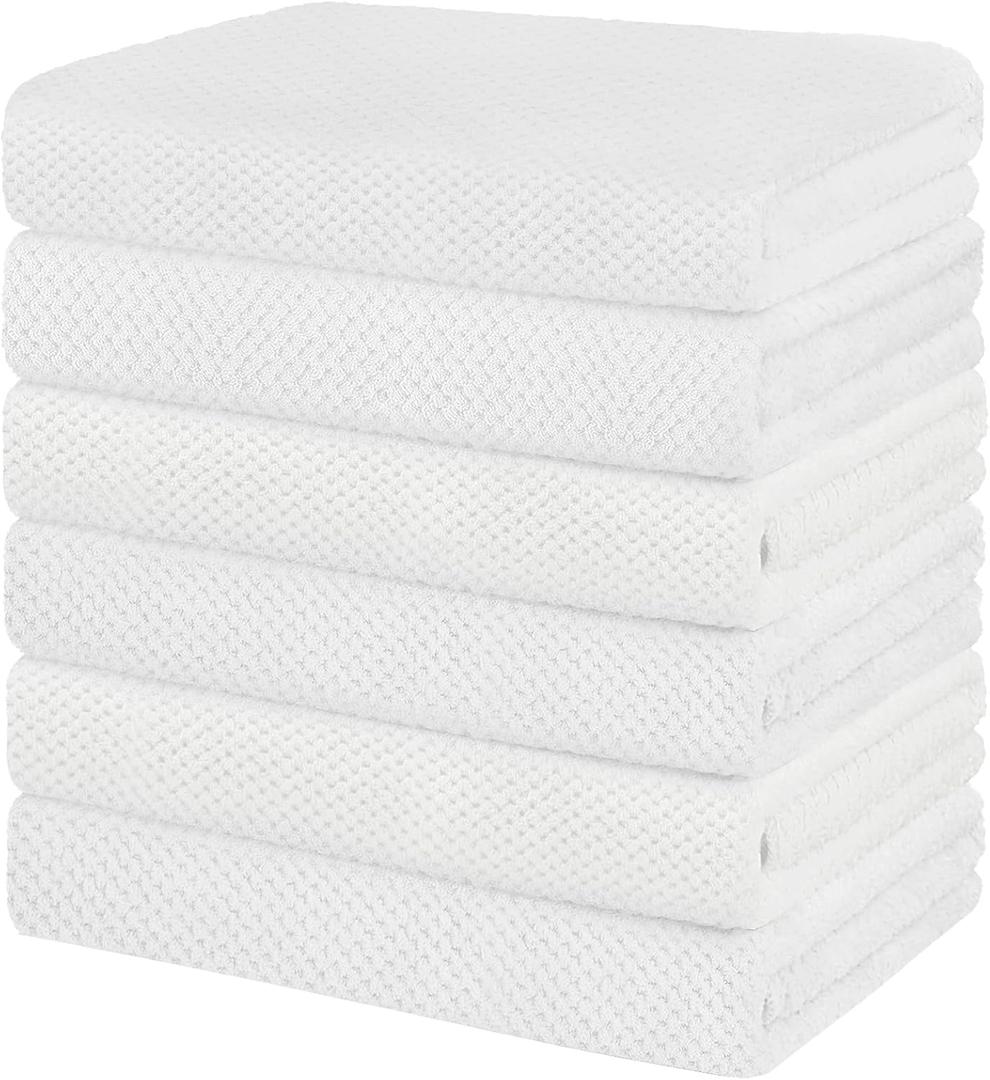 HOMEXCEL 6 Pack Bath Towel Set, (24 x 48 Inches) Microfiber Ultra Soft Highly Absorbent Bath Towels, Lightweight and Quick Drying Towels for Hotel, Bathroom, Spa and Beauty Parlor, White