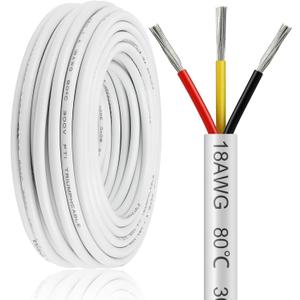 50FT 18 Gauge Wire 3 Conductor, 18AWG Electrical Wire, 18/3 Oxygen Free Stranded Tinned Copper Wire, Insulated Low Voltage Cable for LED Lamps Lights Automotive (50Feet)