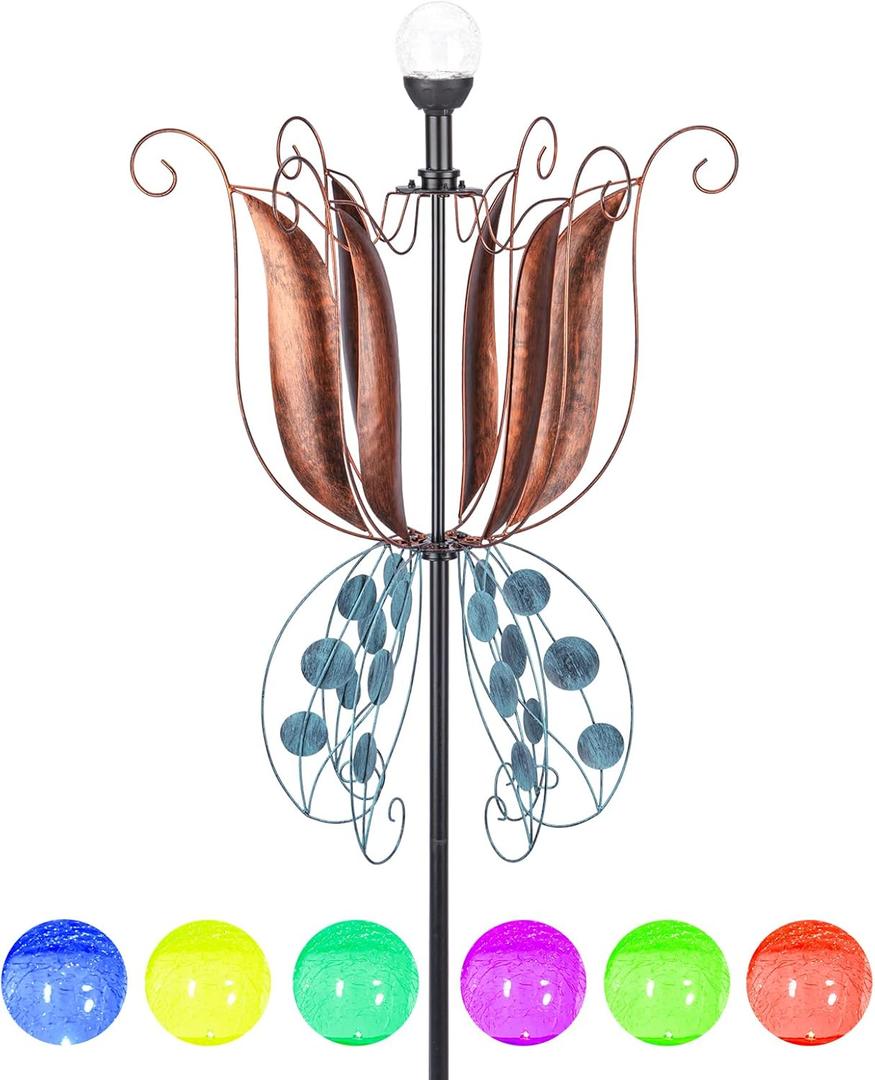 MUMTOP Wind Spinner Outdoor Large, 83 Inch Metal LED Wind Sculptures, Tulip Windmill for Yard Art, Garden Decor