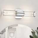 Bathroom Vanity Light Fixtures, Chrome Wall Lights in Clear Glass Indoor Wall Sconce, Modern Wall Light Up and Down Wall Mount Lamp for Bathroom, Bedroom, Hallway, Kitchen, VL834-CH-CL
