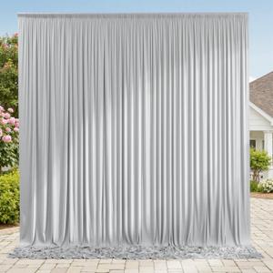 10ftx8ft Wrinkle Free Silver Backdrop Curtain for Parties, Thick Polyester Backdrop Drapes for Wedding Birthday Party Photography Background Baby Shower Decor