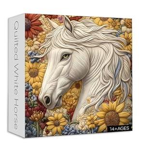 Horse Puzzles for Adults 1000 Piece, Larkipuzz Challenging Ssunflower Flower Puzzle Embroidery, Hard Impossible Wildflower Plant Theme as Wall Art