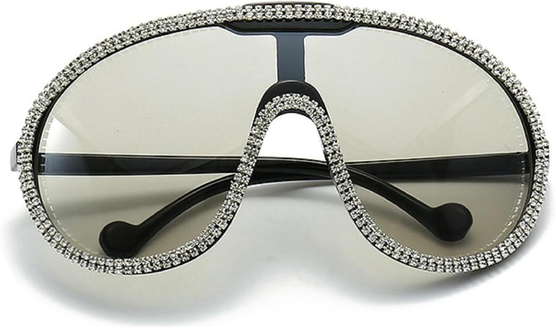 Oversized One Piece Sunglasses For Women Men Fashion Vintage Sun Glasses Punk Large Frame Eyewear UV400 Shield Goggles (Medium, Diamond&silver)