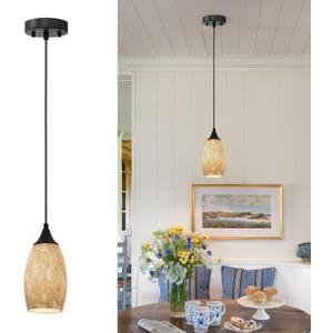 ANYLOVE Vintage Art Brown Pendant Lighting,1-Pack Hand Glass Hanging Light Fixture,Adjustable Cord for Kitchen,Hallway,Dining Room