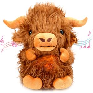 HyDren Breathing Stuffed Animal 9 inch Calming Soothers for Sleep Heartbeat Plush for Anxiety with Music Lights and Rhythmic Breathing Motion Anxiety Relief Portable Plush Sound Machine(Highland Cow)