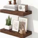 16 inch Brown Floating Shelves for Wall,6.7 inch Deep Small Bathroom Over Toilet Shelf,Wall Mounted Wood Shelves for Bedroom,Living Room,Kitchen,Office,Set of 2 (15.7"W x 6.7"D x 1.4"H, Set of 2)