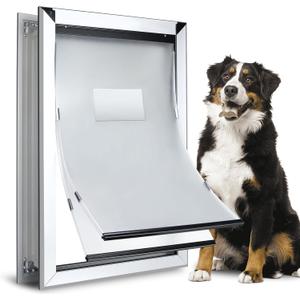 Extra Large Dog Door - Heavy Duty Aluminum, Extreme Weather, Dual Flap, Lockable for Large & Extra Large Dogs Up to 220 lbs (Silver)