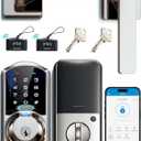 Veise VE07-L Fingerprint Smart Locks for Front Door with Zinc Alloy Handle Set, App Control, Keyless Entry, Electronic Digital Keypad Deadbolt, Auto Lock, Waterproof, Easy to Install, Satin Nickel