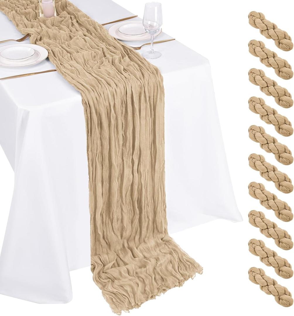 10 Pack Beige Cheesecloth Table Runner 17x108 Inch Boho Gauze Cheese Cloth Table Runners for Wedding Party Baby Shower Birthday Home Decor
