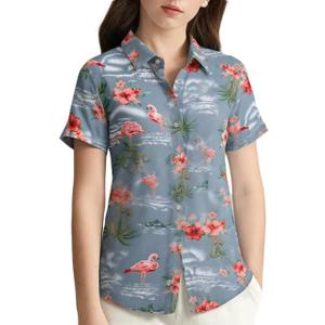 SSLR Big Girls Hawaiian Shirt Beach Tropical Summer Casual Short Sleeve Button Down Shirt,XL