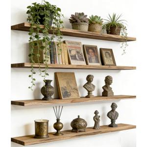 36 Inch Rustic Wood Floating Shelves Farmhouse Wooden Wall Shelves for Bathroom Bedroom Living Room Kitchen Office Set of 4 Light Brown