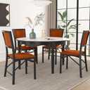 VECELO Folding Dining Chairs Set of 4, Metal Padded Foldable Seating with Comfortable Faux Leather, Space-Saving Portable Guest Seats for Kitchen & Office, No Assembly, Cognac Brown, 4 Pack