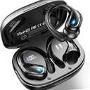 Ltinist Wireless Earbud, Bluetooth 5.3 Headphones Pure Bass Sound with Earhooks, 75H Battery Over Ear Headphones with Dual-LED Display, IP7 Waterproof Earphones Built-in Microphone for Running Sports (carbon black)