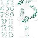 Acrylic Wedding Table Numbers 1-15 with Stands 4.72 x 3.15 Inches Clear Sign Place Cards with Green Eucalyptus Floral Theme for Wedding Reception Bridal Shower Table Decorations