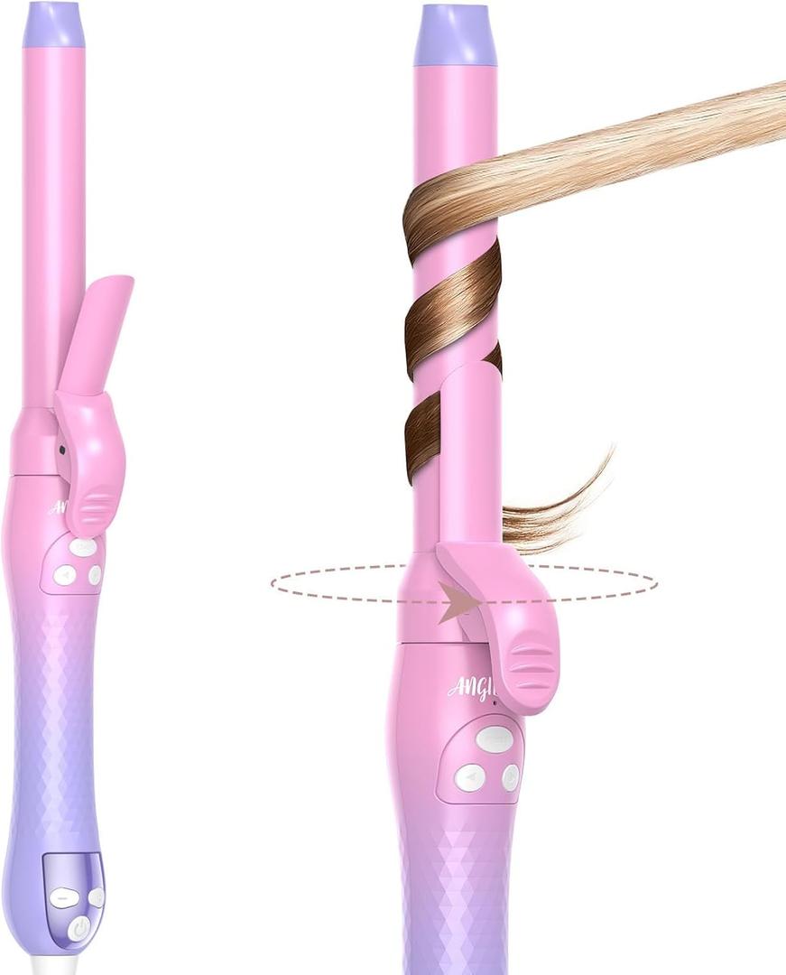 Rotating Curling Iron, Beach Waves Hair Curler Automatic Rotating, Best Curling Iron for Thin Fine Hair (Pink)