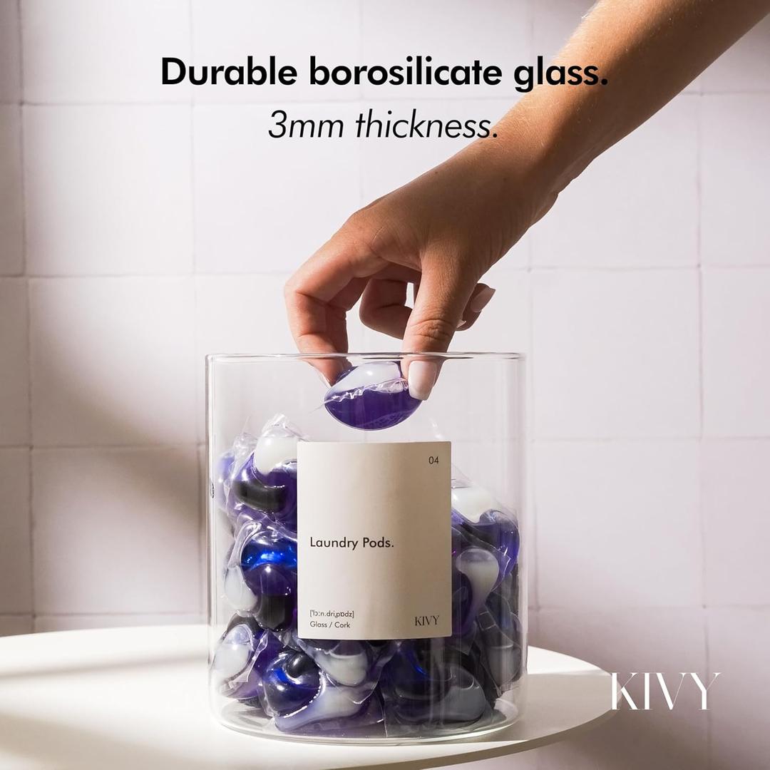 KIVY Glass Detergent Dispenser Container Set of 2 [INCL Labels] Large Glass jars for Laundry Room Organization Decor 