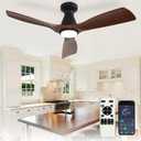 Depuley 42-Inch Ceiling Fans with Lights: Walnut 3 Blade Flush Mount Low Profile Ceiling Fan for Bedroom - Dimmable Indoor Outdoor Fan with Remote APP Control Ultra Quiet DC Motor Timer