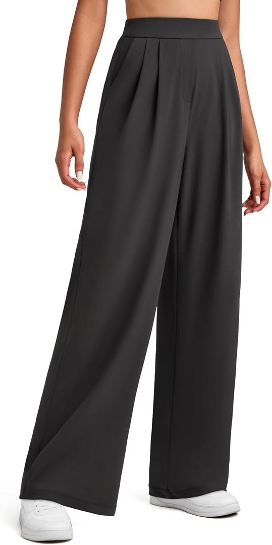G4Free ShiftReady Women's Wide Leg Dress Yoga Pants with Pockets Dressy Casual Slacks High Waist Work Trousers (Black, M)