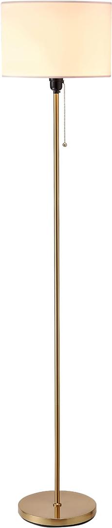 OBright Ted - Drum Shade Standing Lamp, Pull Chain Switch, E26 Socket, Modern Minimalist Design, Simple Floor Lamp for Living Room, Bedroom, Office, Antique Brass