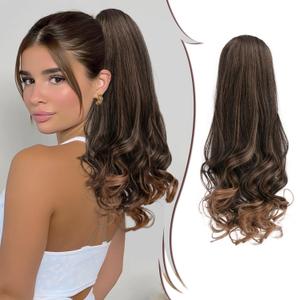 PEACOCO Long Wavy Drawstring Ponytail for Black Women - 18 Inch Blonde Ponytail Extension Synthetic Pony Tails Hair Extensions Hairpiece for Daily Use