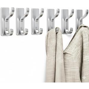 3 x pickpiff Adhesive Wall Coat Hooks - Heavy Duty Stick-On Door Hanger, Metal Hook for Hanging Towel,Purse, Robe, Backpack, Jacket, Clothes - for Bathroom,Dorm, Closet, Kitchen - Silver, 6 Pack