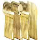 NOCCUR 60PCS Gold Silverware Disposable - Gold Plastic Silverware - Gold Plastic Cutlery Include Forks, Spoons, Knives, Gold Disposable Silverware Perfect for Party & Daily Using