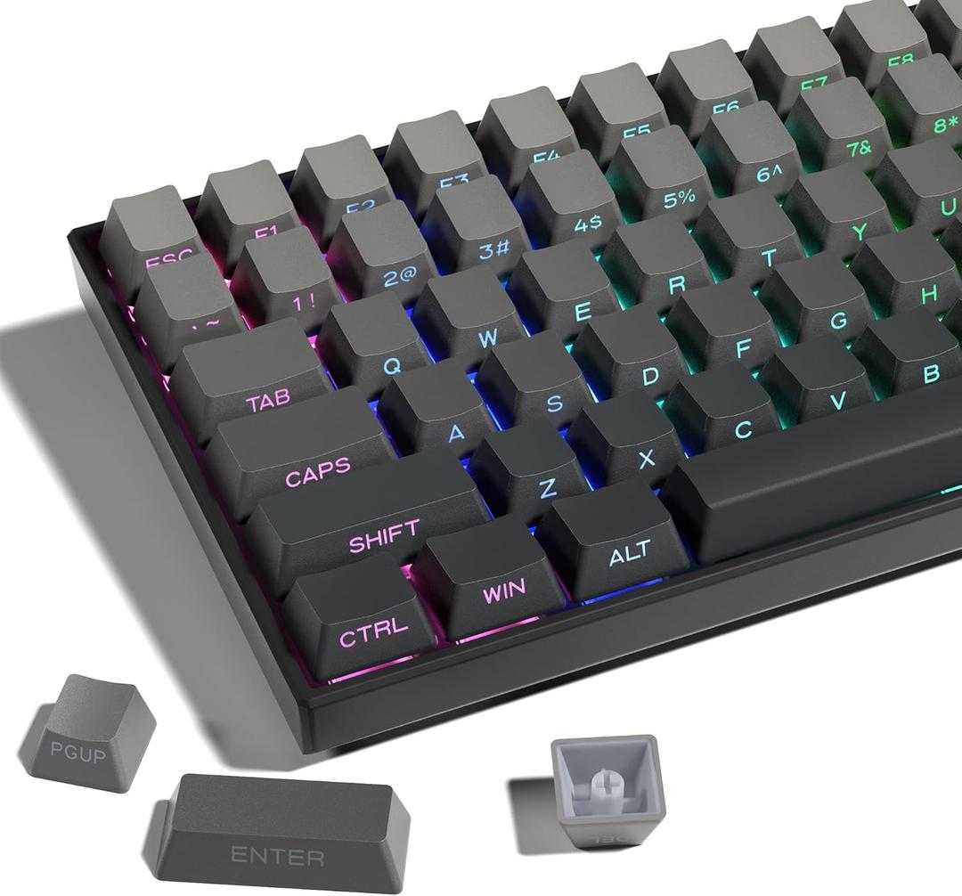 XVX PBT Keycaps - Side Printed Keycaps 60 65 75 100 Percent, Double Shot Shine Through Custom Key caps, Gradient Gray 136 Keys Set, OEM Profile, Minimalist Style for Cherry Gateron MX Switche Keyboard (Gray)