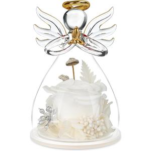 Valentines Day Rose Gifts for Her,Fresh Flowers for Delivery,Birthday Gifts for Women Mom,Preserved Flowers in Glass Angel Figurine,Mothers Day Rose Gift for Mom Grandma,Light Up White Gift Valentines