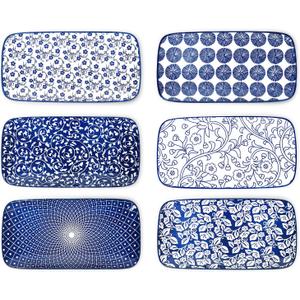 Selamica Ceramic Serving Platters, 12 Inch Serving Trays for Party Entertaining, Large Rectangular Serving Plates for Food, Set of 6, Vintage Blue