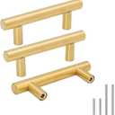 goldenwarm 5pcs Brushed Brass Cabinet Cupboard Drawer Door Handle Pull Knob for Furniture Kitchen Hardware 2-1/2in Hole Center 4in Overall Length