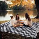 Large Picnic Blanket Outdoor Law Park Grass Patio Mat Manta Para Soft Car Travel Essentials Road Trip Summer Vacation Stuff Outside Accessories Roadtrip Camping Gear Rv Must Haves Glamping Tent Gadget (Giant Large 82'' x 90'', Checked Black)
