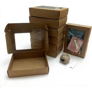 SULALIN 20 Pack Rectangular Gift Boxes with Clear Window Lids,8.2"x5.9"x1.9" Cardboard Boxes with Twine & Tags for Bridesmaid Proposal,Kraft Gift Wrap Boxes Packaging For Chocolate (brown,kraft)