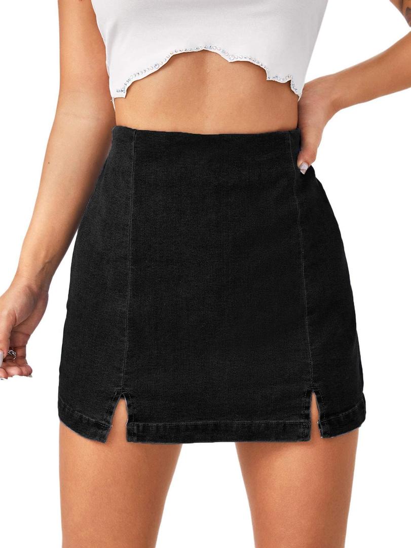 Floerns Women's Casual Split Hem High Waist Denim Skorts Skirt Shorts, Black, Medium