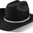 100% Wool Western Cowboy Hat for Men Women Classic Fedora Hat Felt Cowgirls Hats with Two Decorative Bands, Black-d