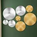 Beeveer 8 Pcs  Gold Metal Wall Decor Set Metal Wall Mount Modern Art Decor Large Sunburst Hanging Sculpture Circular Decorative for Home Office Bedroom Living Room(Silver and Gold)