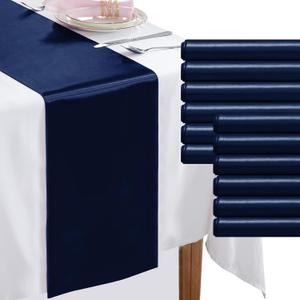 KKJIAF 12 Pack Navy Blue Table Runners 12 x 108 Inch, Rectangular Smooth Satin Silk Table Runner for Wedding, Banquet, Birthday Party Decoration
