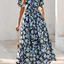 KIRUNDO Spring Summer Wedding Guest Dresses for Women 2026 Boho Floral Short Sleeve V Neck Ruffle Tiered Flowy Maxi Dress