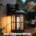 2Pack 15inch Large Outdoor Wall Lights,Modern Black Exterior Lantern Wall Light Fixture with E26 Sockets & Tempered Glass,Waterproof Porch Wall Lighting for Garage,Garden
