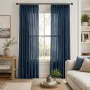 PONY DANCE Navy Blue Linen Pinch Pleated Curtains 108 Inches Long for Bedroom, Back Tab Thick Drapes for Living Room with 16 Hooks, Room Darkening Natural Style Curtains, 2 Panels, Blue, 40"W × 108"L
