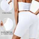 VOOVEEYA 5"/8" High Waisted Yoga Biker Shorts with Pockets for Women - Butt Lifting Workout Spandex Booty Gym Shorts (White, L)