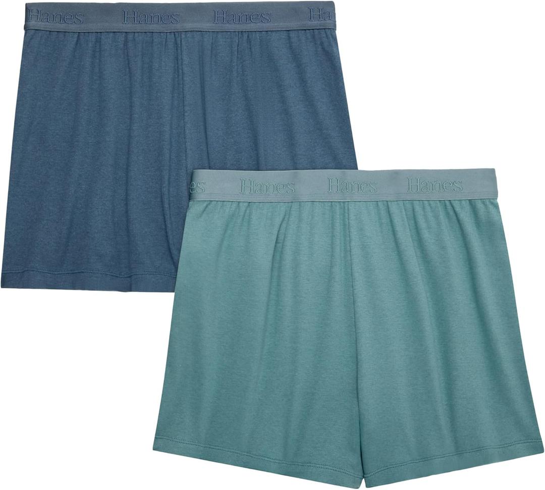 Hanes Women's Originals Sleep, 2-Pack, Comfy wear Super soft Rib Lounge Shorts, Loungewear Pack (X-Large, Stargazer Grey/Faded Sage Green)