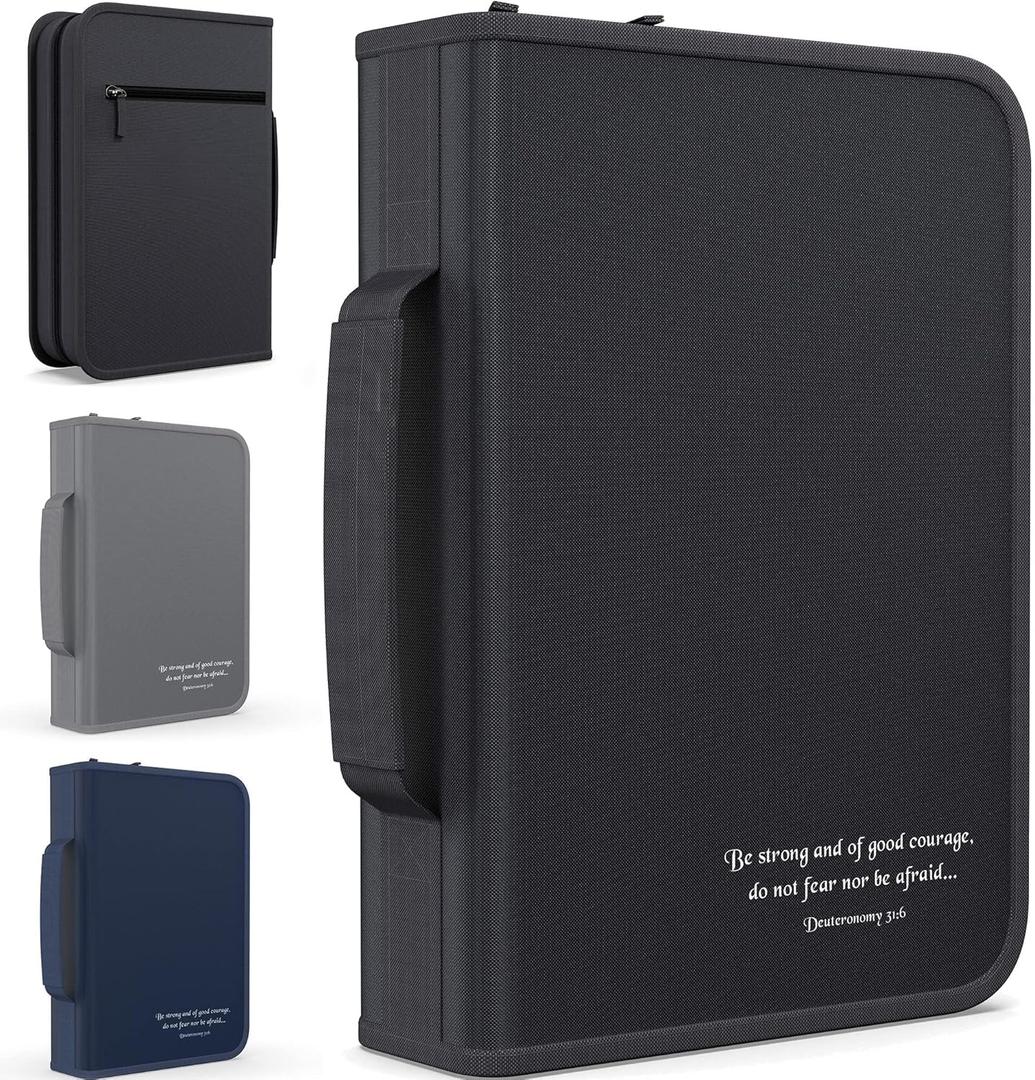 DEHITE Bible Cover for Men Bible Cover Cases for Men Black Large Size Bag Fits Book 7 x 10.1 x 1.9 in Pen Slots Zippered Pocket Premium Fabric Christian Gift Accessories