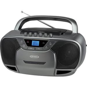 JENSEN CD-590-GR CD-590 1-Watt Portable Stereo CD and Cassette Player/Recorder with AM/FM Radio and Bluetooth (Gray)