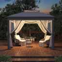 11x11 Pop Up Canopy Tent with Mosquito Netting, Outdoor Canopy Shelter Easy Setup, Water & UV Resistant - Gray